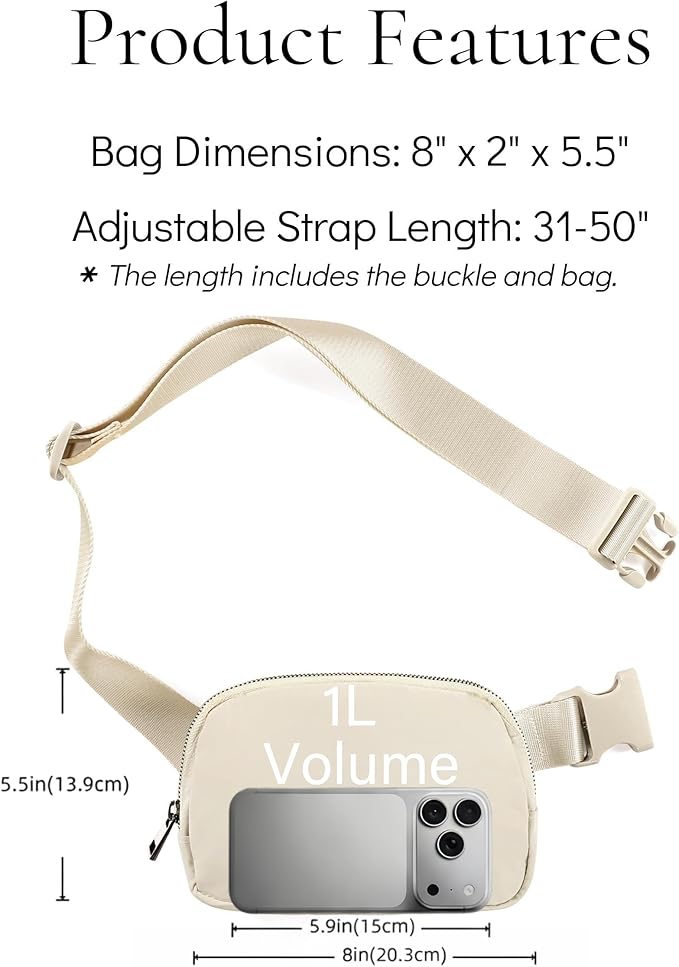 YOSHUYUKI Cross Body Fanny Packs for Women Men Fashion Waist Bag Pouch Nylon Small Travel Crossbody Bags Mini Purse Everywhere Belt Bag Bum Bag with Adjustable Strap for Workout Running Hiking Ivory