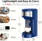 Single Serve Coffee Maker, 2 in 1 Brewer for K Pod & Ground Coffee, 90s Rapid Brew 6 to 14oz Capacities with Auto Shut Off, Small Compact Design for Home Office Travel Camping-Deep Blue