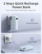 RORRY Portable Charger Built in Cables, AC Wall Plug in Portable Charger Power Bank 10000mAh Travel Battery Pack 22.5W Fast Charging for iPhone 17/16/15 Samsung Galaxy S25/S24/S23 Pixel LG iPad, Blue