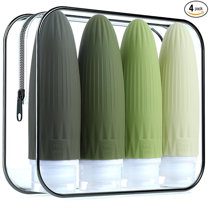 Gemice Travel Bottles for Toiletries, Travel Essentials Refillable Leak Proof Travel Size Toiletries, 3oz TSA Approved Sillicone Squeezable Travel Size Containers for Shampoo Wash Body Lotion (4 Pack)
