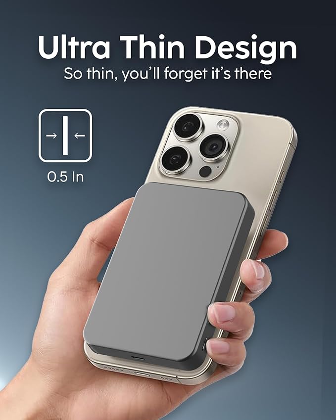 myCharge CliqAir 10000mAh Magnetic Power Bank – Ultra-Thin 0.5" Design | 15W Fast Wireless Charging | 20W PD USB-C Port | Powerful Magnetic Hold | Perfect for Travel, Work, or Everyday Use | Grey