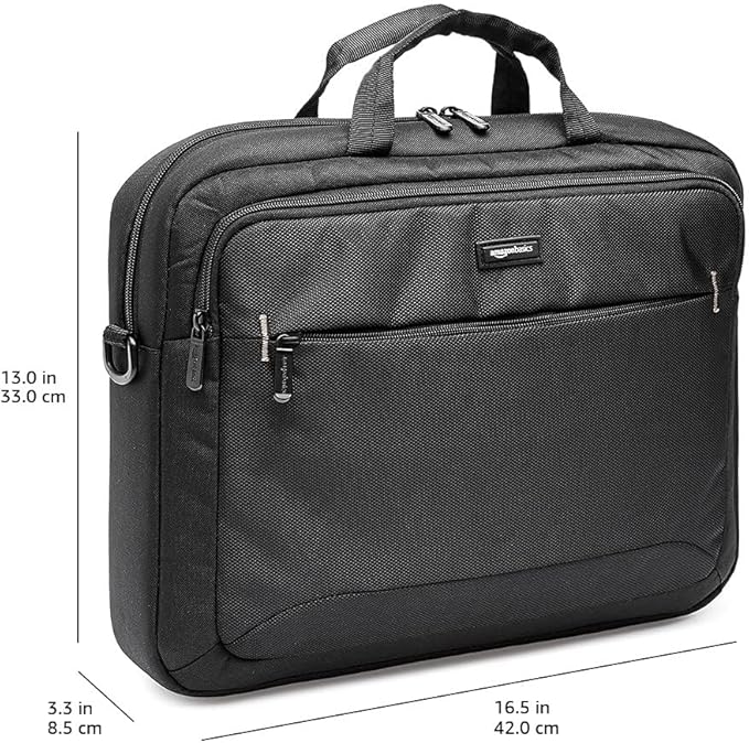 Amazon Basics Laptop Carrying Case with Shoulder Strap, 15.6-inch, Black, Large Capacity Office Work Bag, 10-Pack