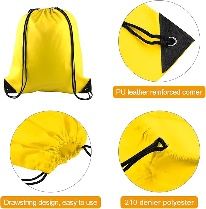 PLULON 25 Pcs Yellow Drawstring Backpack Bags Bulk String Backpack Cinch Sack Pull Sport Gym Backpack Bags for Yoga Traveling Outdoor Sports