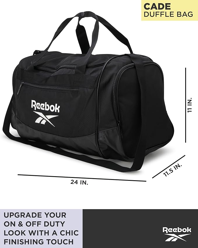 Reebok Duffle Bag - Lightweight Unisex Carry On Gym Bag - Travel and Sports Duffel Bags for Men and Women, Cade - Black/White