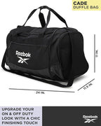 Reebok Duffle Bag - Lightweight Unisex Carry On Gym Bag - Travel and Sports Duffel Bags for Men and Women, Cade - Black/White