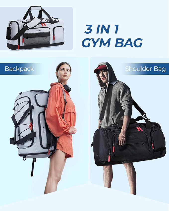 BAGSMART Gym Bag for Women & Men, 35L/63L Sports Travel Duffel Backpack with Shoe Compartment Laptop Compartment, Water Resistant Carry On Weekender Bag for Airplane