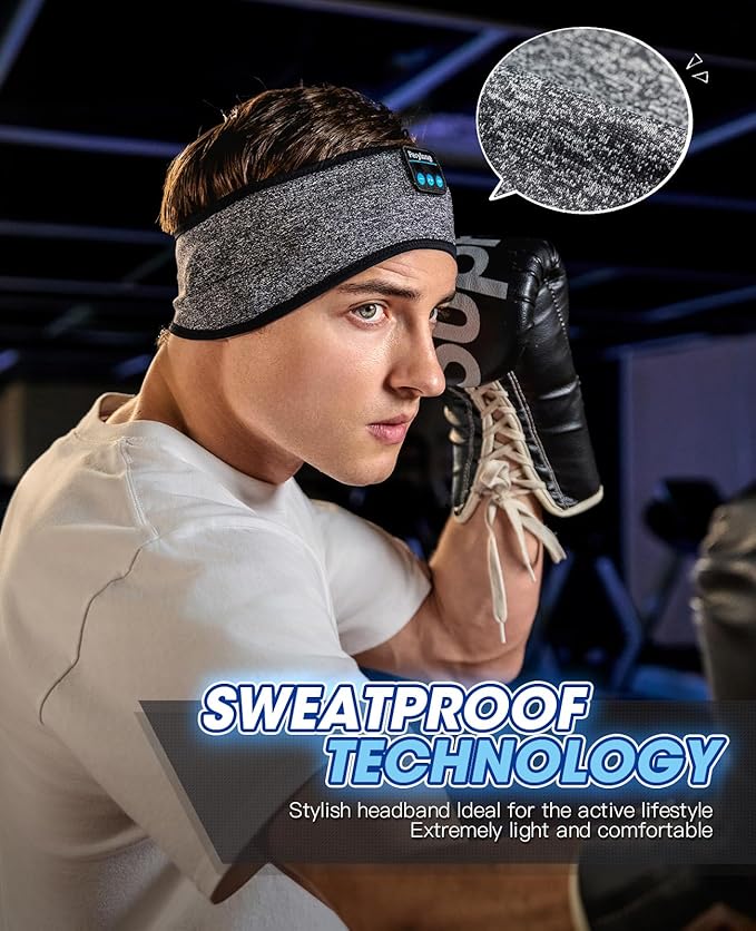 Perytong Sleep Headphones Wireless, Bluetooth Sports Headband Headphones with Ultra-Thin HD Stereo Speakers Perfect for Sleeping,Workout,Jogging,Yoga,Insomnia, Air Travel(Carbon Grayblack)
