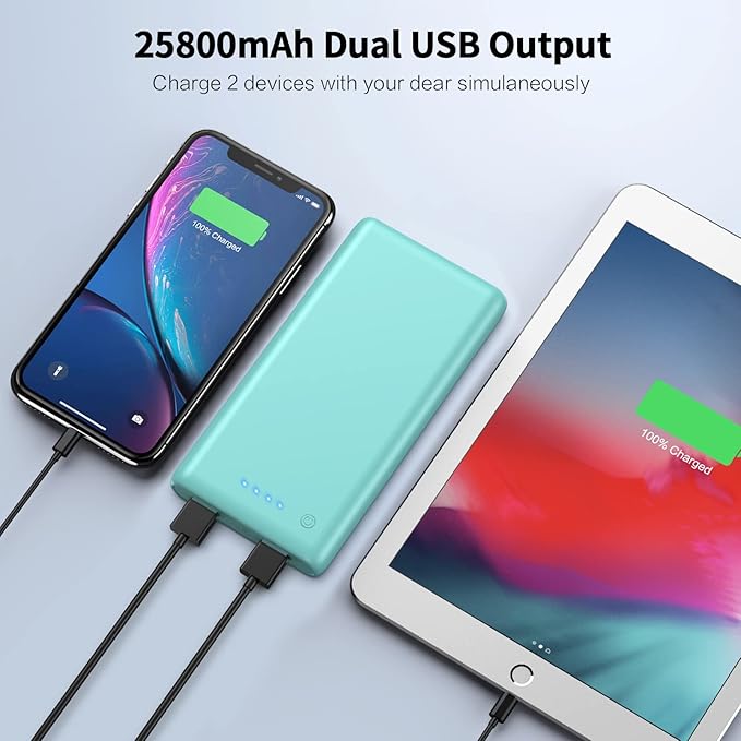 Ekrist Portable Charger Power Bank 25800mAh, Ultra-High Capacity Fast Phone Charging with Intelligent Controlling IC,2 USB Port External Cell Phone Battery Pack Compatible with iPhone,Android-Green