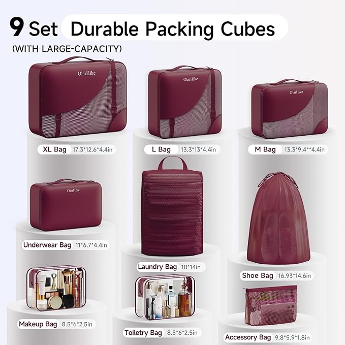 9 Set Packing Cubes for Travel, Gifts for Women Mom,Anti-Tearing Suitcase Organizer,OlarHike Vacation Essentials & Accessories for Cruise Ship