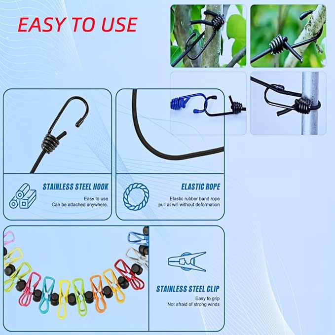 Retractable Travel Clothesline, with 12 Clips, for Laundry Drying, Compact for Camping Hotel Home