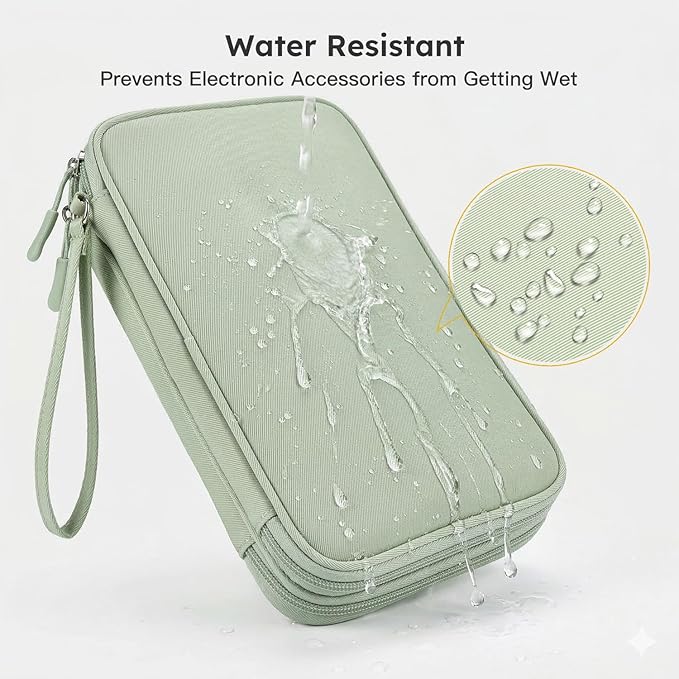 CAAORDKSO Large Electronics Travel Organizer Case, Cable Organizer Bag Water Resistant Double Layers Accessories Storage Bag Tech Pouch, for Cord, Charger, Power Bank, Earphone (Mint Green, X-Large)