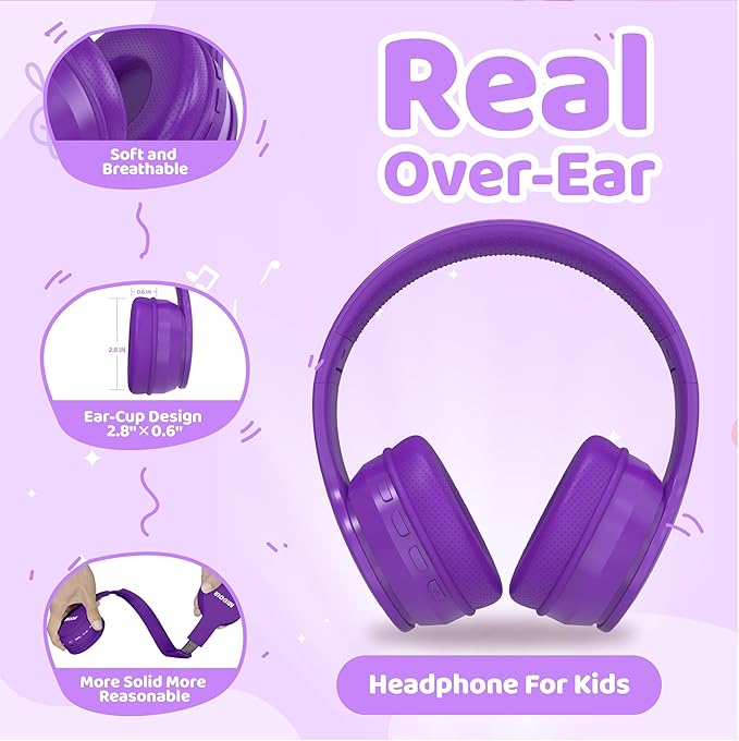 MIDOLA Kids Bluetooth Headphones 68H Play Time,Volume Limit 85/94dB, Foldable Lightweight Wireless Over-Ear Headphone for Kid Toddler Child Pad Tablet,Headsets with Built-in Mic Purple