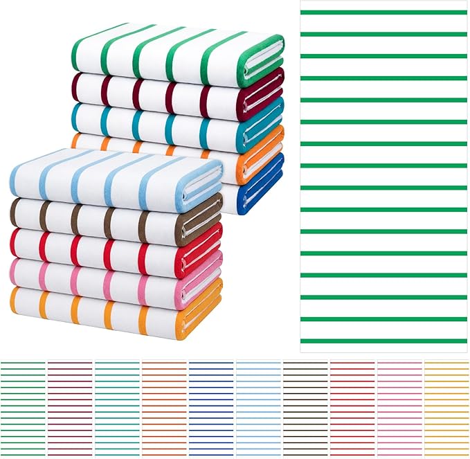 EBOOT 10 Pack Oversized Beach Towel Set Extra Large Pool Towels Microfiber Quick Dry Swim Blanket for Adult Women Men Face Hand Body Bath Travel Pool (Mixed Color,36 x 72 Inch,Classic Stripe)
