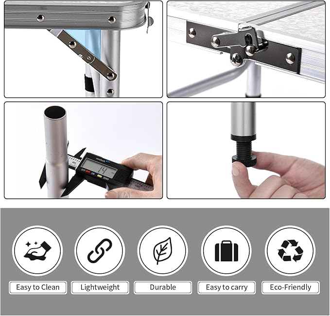 Yriuat Folding Camping Table 3ft Portable Pinic Table Adjustable Height Small Card Table Aluminum Foldable Lightweight with Carry Handle for Outdoor Indoor Hiking Camp BBQ Beach