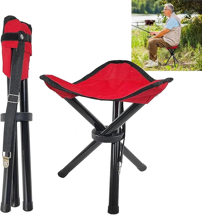 Travel Folding Camping Stool, Use Height 14" and Max Weight 210 lbs Outdoor Portable Party Chair Fishing Chair Seat for Camping Fishing Hiking Gardening and Beach Painting（Red）