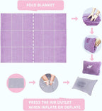 3 in 1 Travel Blanket Pillow Set - 350 GSM Thick Travel Blanket Airplane Compact with Bag, Soft Bag with a Pocket, Inflatable Travel Pillow for Camping & Car Trip (Violet)