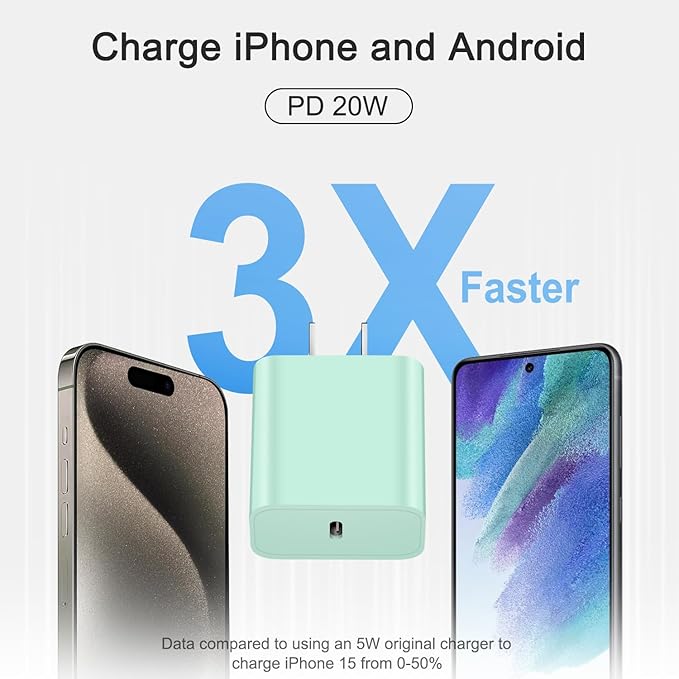 iPhone 17 16 15 Charger Fast Charging 3+3Pack Type C Charger USB C Chargers Block with 10FT Cable for iPhone Air/17/17 Plus/17 Pro/17 Pro Max/16/16 Plus/16 Pro/16 Pro Max/15/15 Pro Max(Green)