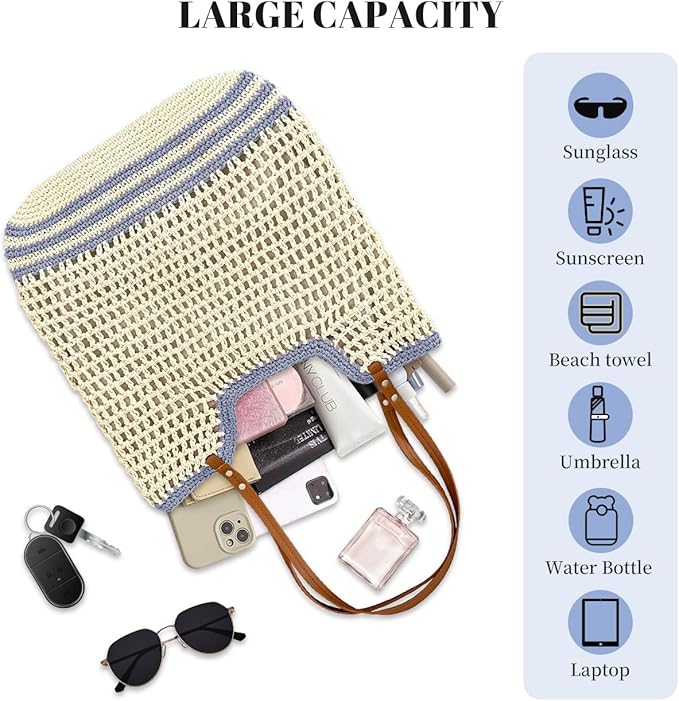 Crochet Beach Bag Summer Woven Tote Bag Crochet Purse for Women handbags Boho Shoulder Bags for Travel Vacation