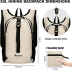 Seektop 20L Small Hiking Backpack for Women Men, Lightweight Hiking Packable Daypack with Phone Pocket for Travel Camping (Beige, 20L)