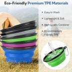 Collapsible Dog Bowls for Travel, 2-Pack Dog Portable Water Bowl for Dogs Cats Pet Foldable Feeding Watering Dish for Parking Camping Walking with 2 Carabiners Clip (12oz, Small, Blue+Green)
