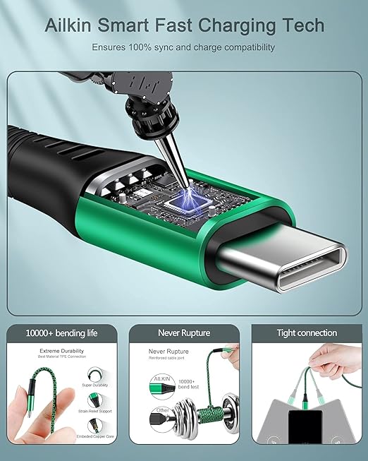 [4Pack/6FT] USB Type C to USB A Cable, 3A Fast Charging Long Android USBC Phone Power Charger Braided Cord for Samsung Galaxy Charger Droid iPhone 17e 17 16e 16 15 Pro Max Moto Android Type-C Cable