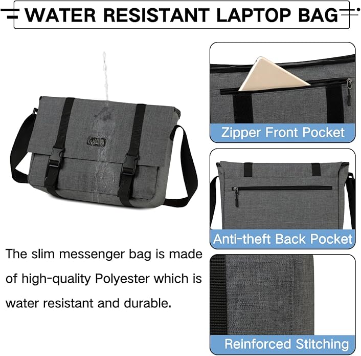 VASCHY Messenger Bag,Water Resistant Casual Lightweight Slim Crossbody Shoulder Bag for Men Women Work School for 14in Laptop