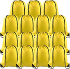 PLULON 15 Pcs Yellow Drawstring Bags, Drawstring Backpack Bulk, Modern Casual Gym Backpack Bags for Yoga Traveling Outdoor Sports