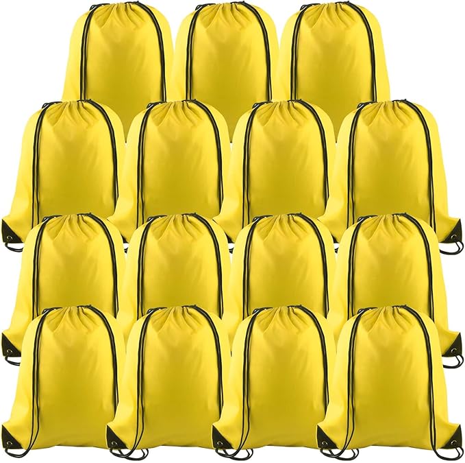 PLULON 15 Pcs Yellow Drawstring Bags, Drawstring Backpack Bulk, Modern Casual Gym Backpack Bags for Yoga Traveling Outdoor Sports