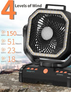 12 Inch Camping Fan,40000mAh Portable Fan with LED Lantern Light,Cool white & Warm White Dimmable Fans, Oscillating Fan with 360° Rotation Hanging Hook for Tents, Cordless USB Desk Fan(Black)