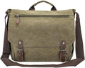 Vintage Genuine Leather Waxed Canvas Briefcase Large Satchel Shoulder Bag Rugged Computer 15.6" Laptop Bag