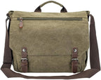 Vintage Genuine Leather Waxed Canvas Briefcase Large Satchel Shoulder Bag Rugged Computer 15.6" Laptop Bag