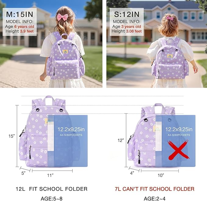STEAMEDBUN Corduroy Toddler Backpack for Girls 2-4: Kids backpack for Boys Girls - 12 inch Preschool Kindergarten Backpacks - Floral