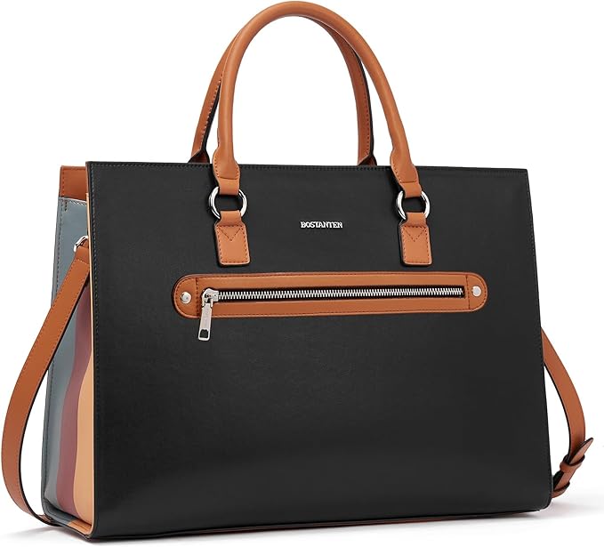 BOSTANTEN Leather Laptop Briefcase for Women Shoulder Bag 15.6 Inch Business Computer Work Tote