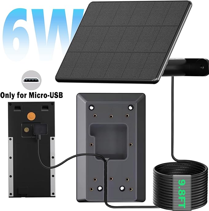 6W Solar Charger Compatible with Ring Video Doorbell (2020 Release), Micro USB Port Only, Not Compatible with the 2025 Type-C Interface doorbell