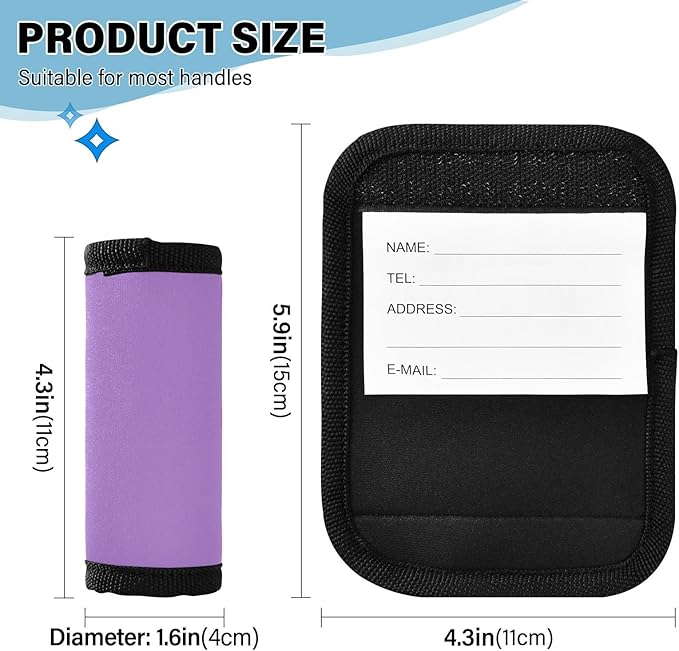 DOMIKING Purple Luggage Handle Wraps for Suitcase Luggage Identifier Soft Luggage Grip Markers for Travel Bag Suitcase Luggage Handle Cover Travel Accessories, 4 Pack