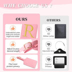 Personalized Initial Luggage Tags for Suitcase, Pink Leather Cute Luggage Tags with Privacy Cover Name Card, Embroidered Custom Monogrammed Luggage Tag Travel Bag Baggage Tags Gifts for Women Kids(R)