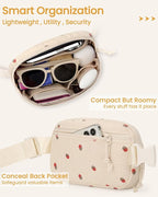 Vankor Large Corduroy Cute Fanny Packs for Women Cross Body, Everywhere Belt Bag for Women Crossbody Stylish Waist Pack Purse for Travel, Hiking, Workout, Running, Beige Corduroy Strawberry