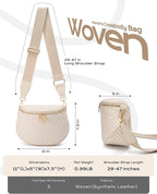 Trendy Woven Checkered Crossbody Bum Bag for Women，PU Leather Checkered Purse Fanny Packs Belt Bag (Woven Bum Bag - Beige White)