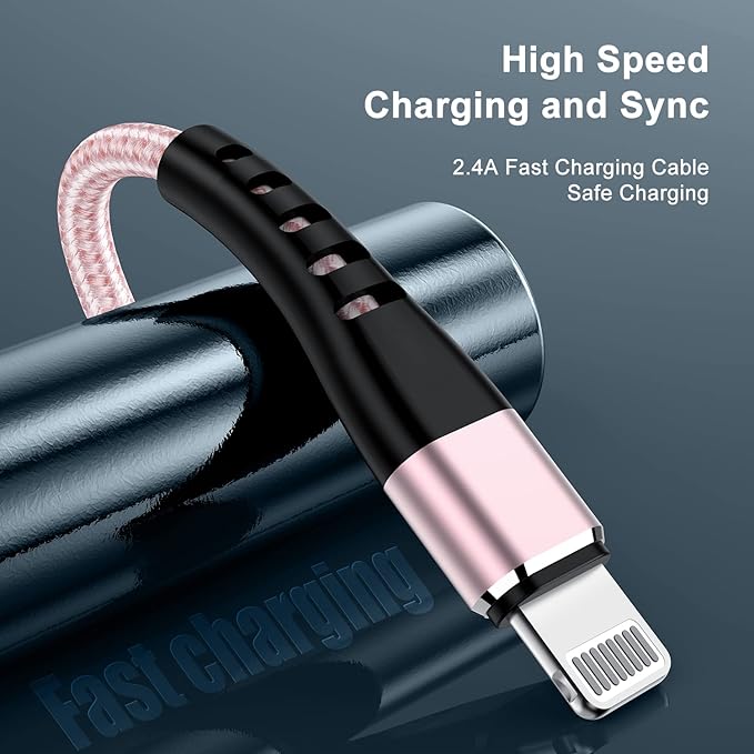 Essri 2Pack for iPhone Charger Cord 3FT, Lighting Cable 3 Feet to USB Charging Cable, Nylon Braided Charging Cord 3 Foot Compatible with iPhone 14 13 12 11 X XS XR 15 Pad -Pink