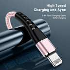 Essri 2Pack for iPhone Charger Cord 6FT, Lighting Cable 6 Feet to USB Charging Cable, Nylon Braided Charging Cord 6 Foot Compatible with iPhone 14 13 12 11 X XS XR 15 Pad -Pink