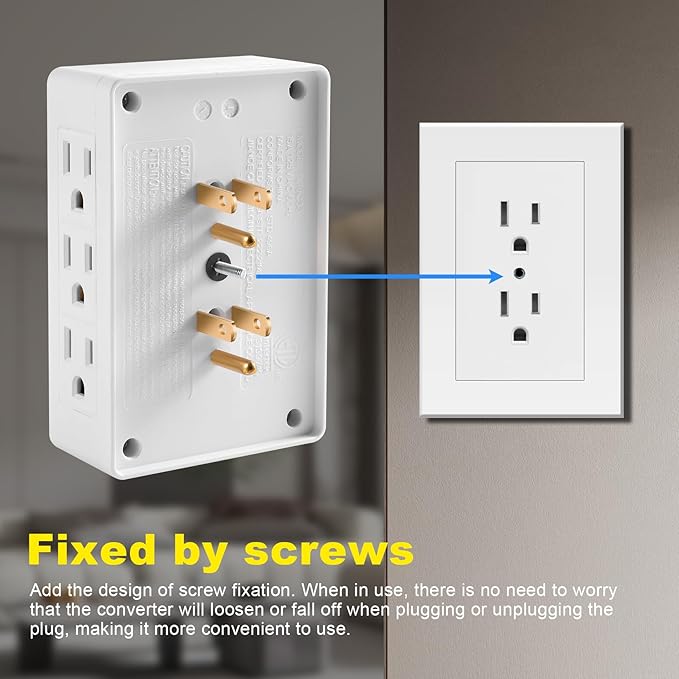 6-Outlet Wall Adapter, ETL Listed 3-Prong Grounded Side Access Power Strip, Indoor Use for Home, Office (1 Pack)