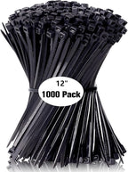 Zip Ties 12 inch, 1000 Pack Black Zip Ties, Self-Locking Nylon Cable Ties with 50 lb Tensile Strength,Wire Ties for indoor and outdoor use.