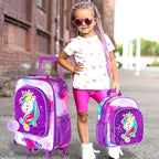 2Pcs Kids Suitcase, 18" Girls Carry on Luggage With Wheels, Unicorn Suitcases with toddler Backpack(Purple)