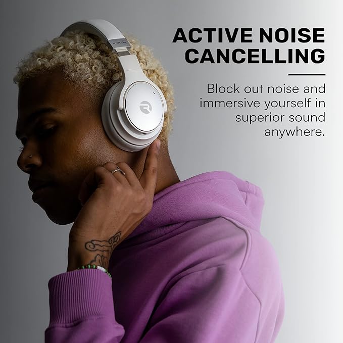 Raycon Everyday Bluetooth Headphones - Over The Ear, Active Noise Cancelling Wireless Headphones + Awareness Mode, Bluetooth Headset with Mic, 40 Hours of Battery Life (Rose Gold)