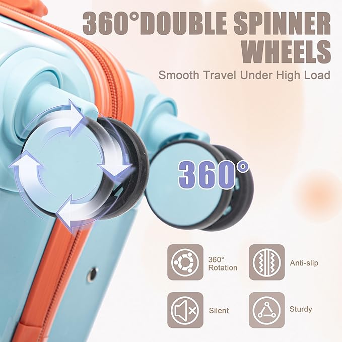 Kids Luggage Sets for Girls, 2 Piece Luggage Set, 20 Inch Rotating Wheel Suitcase with 14 Inch Cosmetic Case, Lightweight Hardshell Suitcase with 360° Spinner Wheels for Travel (Blue+Red)