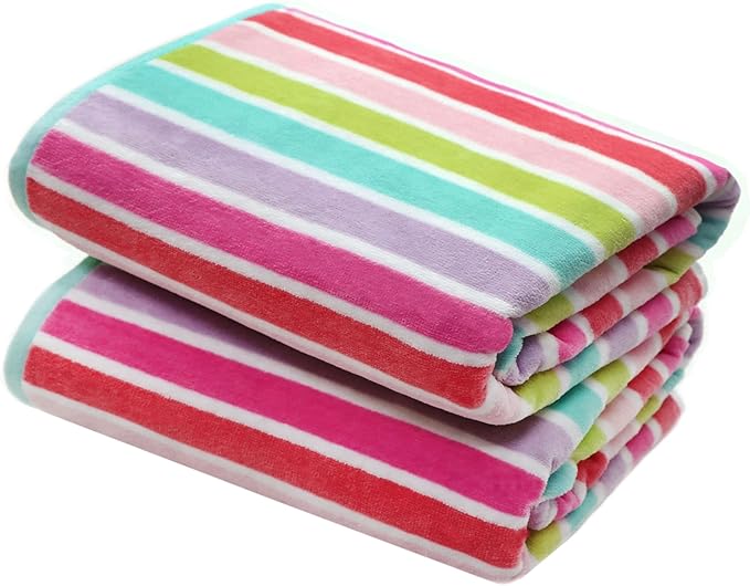 COTTON CRAFT Oversized Beach Towels - 2 Pack XXL 35x84 - The Big Kahuna 7 Foot Extra Large Beach Blanket Towel - Big & Tall - Huge 100% Cotton Velour Soft Pool Bath Luxury Towel - Pink Multi