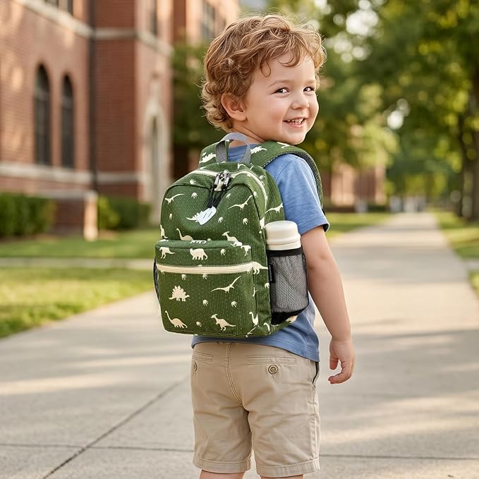STEAMEDBUN Corduroy Toddler Backpack for Boys Girls 2-4, Kids Preschool Backpack for Kindergarten - Dinosaur