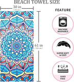 Beach Towel Microfiber 60"x30" Lightweight Sand Free Quicy Dry Blue Mandala Travel Towels Swim Pool Yoga Gym Camping for Women Men Girls Kids Beach Essentials Accessories Vacation Gift