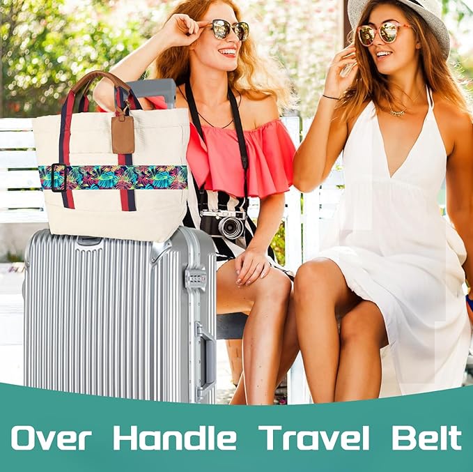 Slohif Luggage Straps for Suitcases Travel Belt Accessories Luggage Connector Identifiers 2 Pack Over Handle with Buckle Unique Nylon Adjustable Strap for Sleeping Bag Car Seat Colored Leaf
