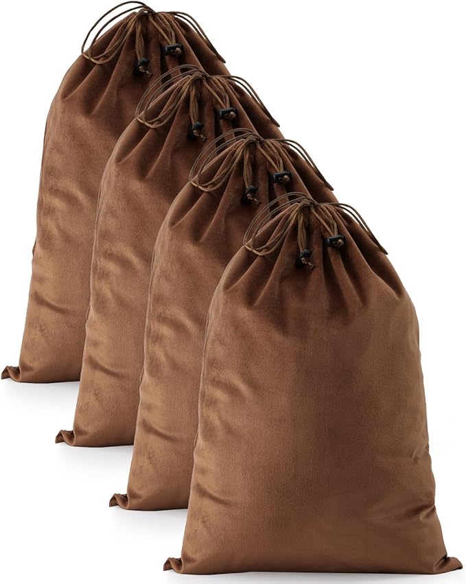 FantasyLife Shoe Bags for Travel, Washable Dust Bags for Storage & Packing, Flannel Shoe Pouch with Drawstring Closure for Purses, Handbags, Shoes & Toys (4, Mocha Mousse, 17.3"x12.6")